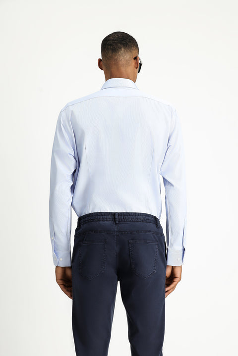 Light Blue Long Sleeve Slim Fit Narrow Cut Classic Patterned Cotton Easy Iron Shirt