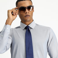 Dark Navy Long Sleeve Slim Fit Classic Collar Cotton Easy-Iron Patterned Shirt