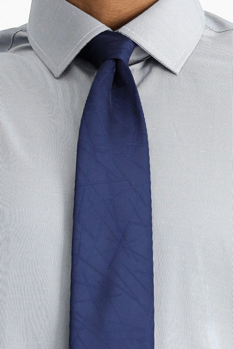 Dark Navy Long Sleeve Slim Fit Classic Collar Cotton Easy-Iron Patterned Shirt
