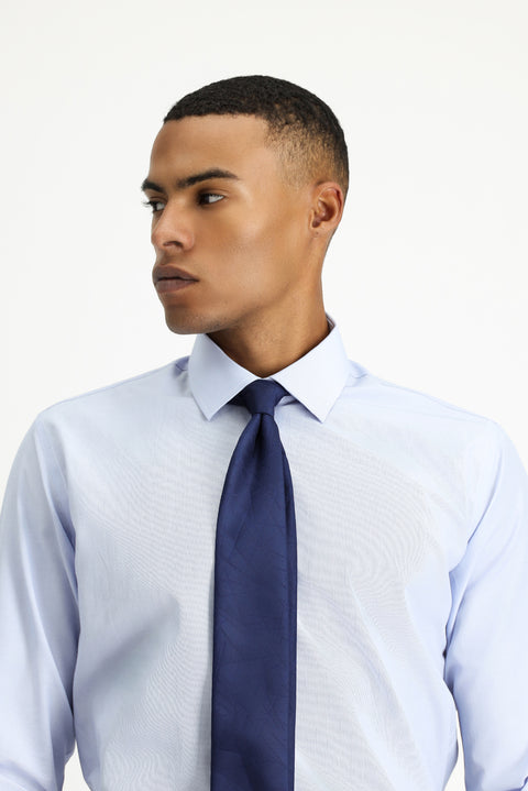 Light Blue Long Sleeve Slim Fit Classic Collar Cotton Easy-Iron Patterned Shirt