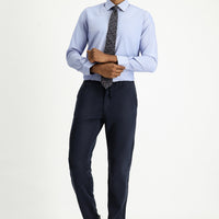 Dark Blue Long Sleeve Slim Fit Classic Collar Cotton Easy-Iron Patterned Shirt