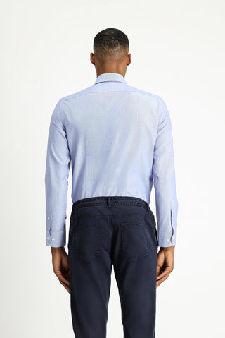  Koyu Mavi  Uzun Kol Slim Fit Klasik Yaka Pamuklu Kolay Ütülenebilir Desenli Gömlek
