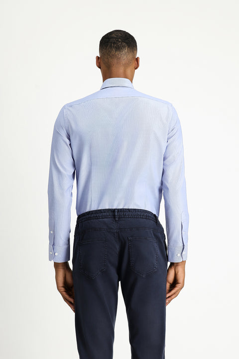 Dark Blue Long Sleeve Slim Fit Classic Collar Cotton Easy-Iron Patterned Shirt