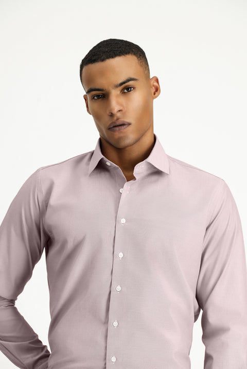 Light Burgundy Long Sleeve Slim Fit Classic Collar Cotton Easy-Iron Patterned Shirt