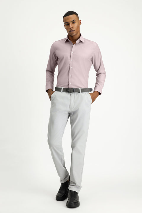 Light Burgundy Long Sleeve Slim Fit Classic Collar Cotton Easy-Iron Patterned Shirt