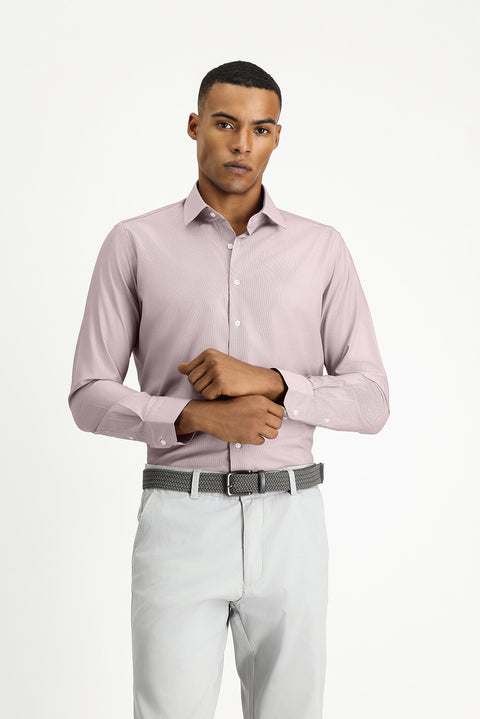 Light Burgundy Long Sleeve Slim Fit Classic Collar Cotton Easy-Iron Patterned Shirt