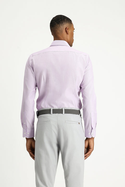 Toz Pembe Uzun Kol Slim Fit Klasik Yaka Pamuklu Kolay Ütülenebilir Desenli Gömlek