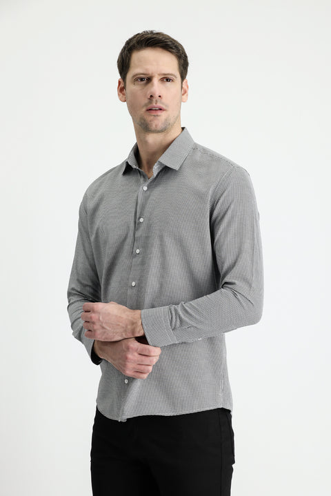 Black Long Sleeve Slim Fit Narrow Cut Classic Patterned Cotton Easy Iron Shirt