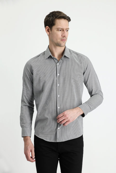 Black Long Sleeve Slim Fit Narrow Cut Classic Patterned Cotton Easy Iron Shirt