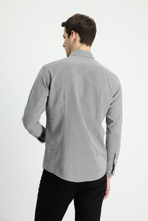 Black Long Sleeve Slim Fit Narrow Cut Classic Patterned Cotton Easy Iron Shirt