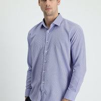 Medium Navy Long Sleeve Slim Fit Narrow Cut Classic Patterned Cotton Easy-Iron Shirt
