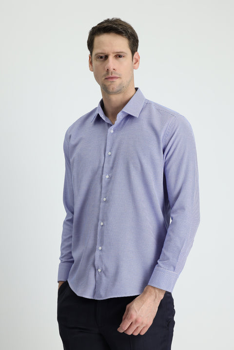 Medium Navy Long Sleeve Slim Fit Narrow Cut Classic Patterned Cotton Easy-Iron Shirt