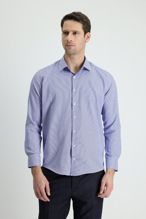 Medium Navy Long Sleeve Slim Fit Narrow Cut Classic Patterned Cotton Easy-Iron Shirt