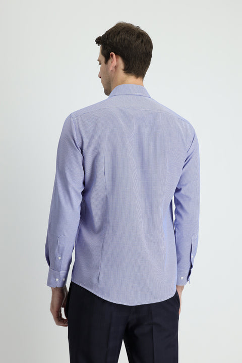 Medium Navy Long Sleeve Slim Fit Narrow Cut Classic Patterned Cotton Easy-Iron Shirt