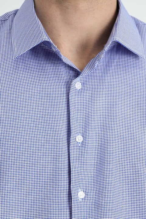 Medium Navy Long Sleeve Slim Fit Narrow Cut Classic Patterned Cotton Easy-Iron Shirt