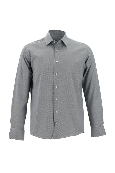 Dark Navy Long Sleeve Slim Fit Narrow Cut Classic Patterned Cotton Easy-Iron Shirt