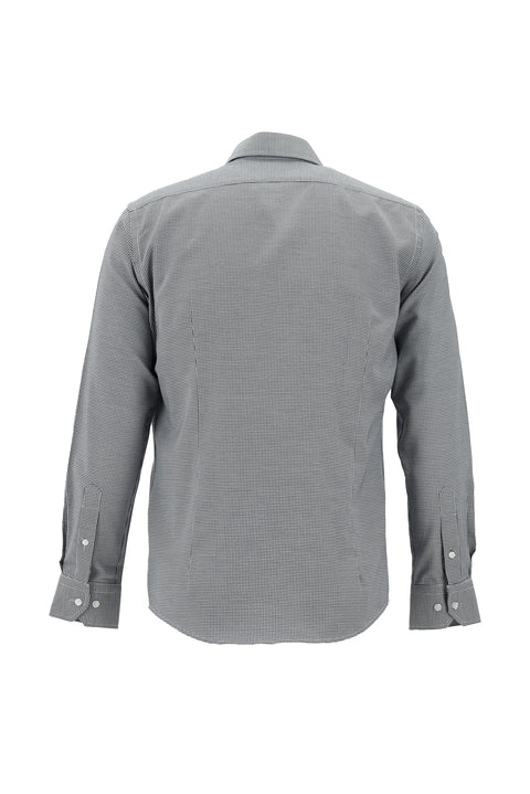 Dark Navy Long Sleeve Slim Fit Narrow Cut Classic Patterned Cotton Easy-Iron Shirt