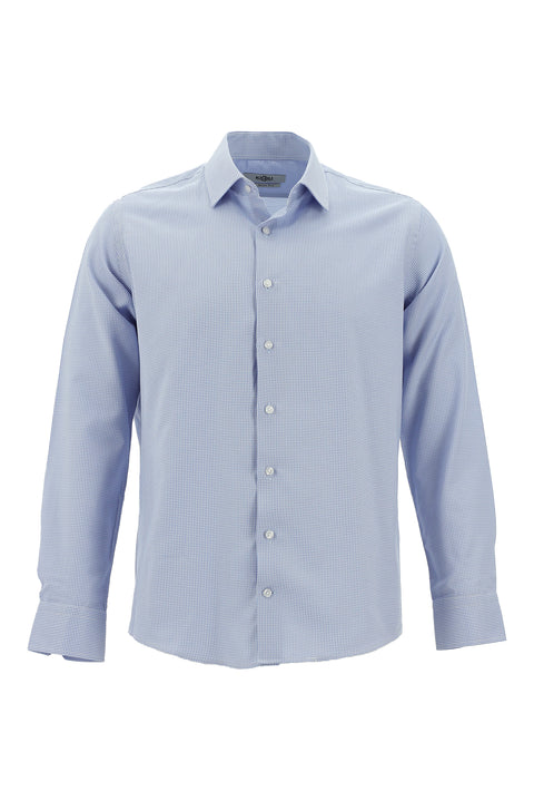 Light Blue Long Sleeve Slim Fit Narrow Cut Classic Patterned Cotton Easy Iron Shirt