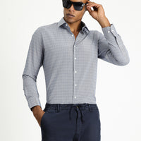 Medium Navy Long Sleeve Slim Fit Narrow Cut Patterned Classic Cotton Easy-Iron Shirt