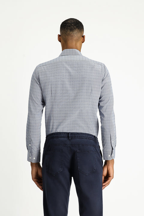Medium Navy Long Sleeve Slim Fit Narrow Cut Patterned Classic Cotton Easy-Iron Shirt