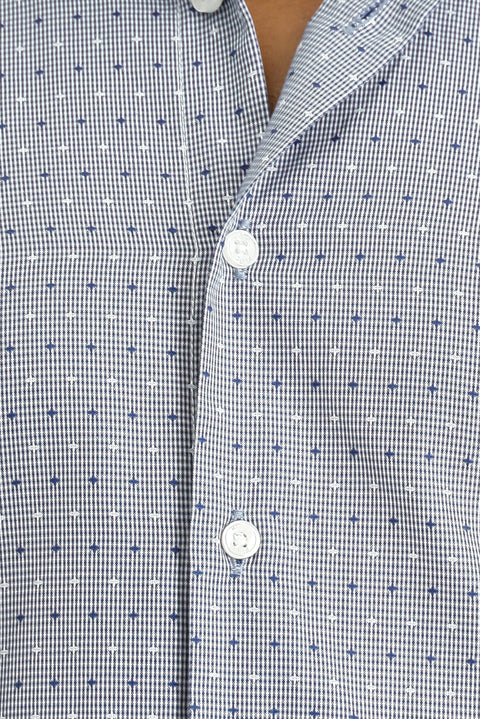 Medium Navy Long Sleeve Slim Fit Narrow Cut Patterned Classic Cotton Easy-Iron Shirt