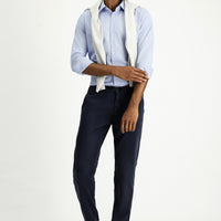 Light Blue Long Sleeve Slim Fit Narrow Cut Patterned Classic Cotton Easy-Iron Shirt