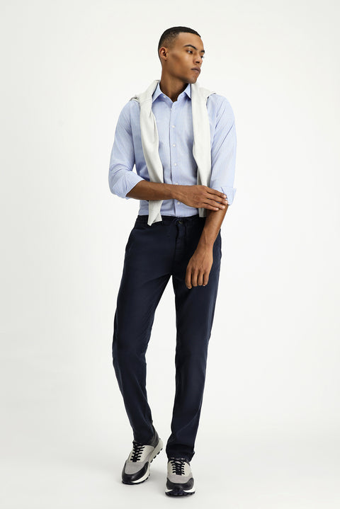 Light Blue Long Sleeve Slim Fit Narrow Cut Patterned Classic Cotton Easy-Iron Shirt