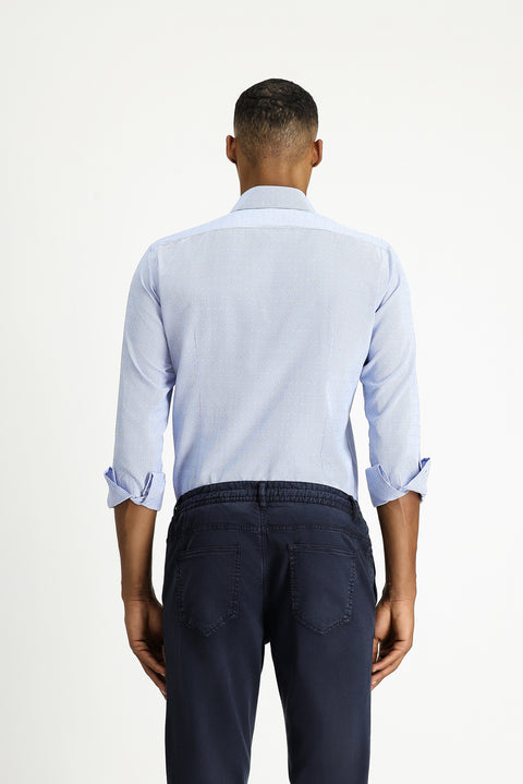 Light Blue Long Sleeve Slim Fit Narrow Cut Patterned Classic Cotton Easy-Iron Shirt