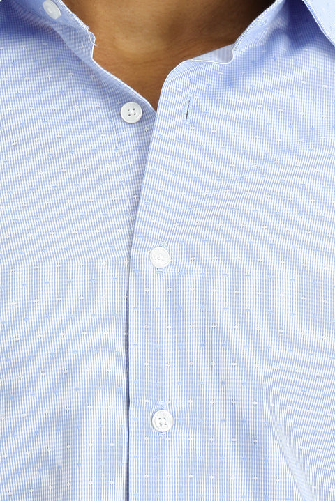 Light Blue Long Sleeve Slim Fit Narrow Cut Patterned Classic Cotton Easy-Iron Shirt