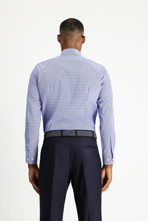 Navy Blue Long Sleeve Slim Fit Narrow Cut Patterned Classic Cotton Easy-Iron Shirt