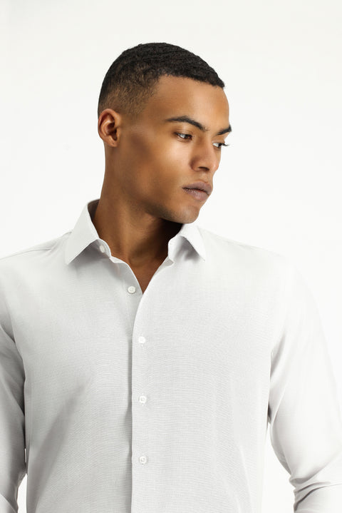 Medium Grey Long Sleeve Slim Fit Classic Collar Cotton Easy-Iron Patterned Shirt