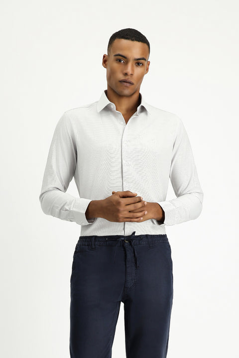 Medium Grey Long Sleeve Slim Fit Classic Collar Cotton Easy-Iron Patterned Shirt