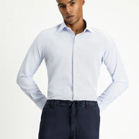 Light Blue Long Sleeve Slim Fit Classic Collar Cotton Easy-Iron Patterned Shirt