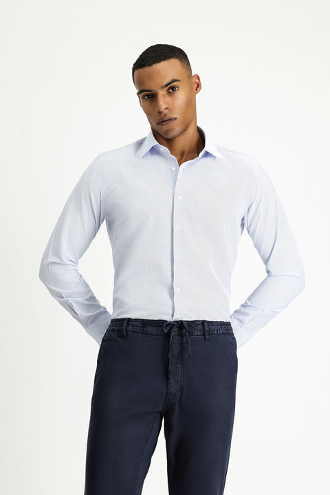 Light Blue Long Sleeve Slim Fit Classic Collar Cotton Easy-Iron Patterned Shirt