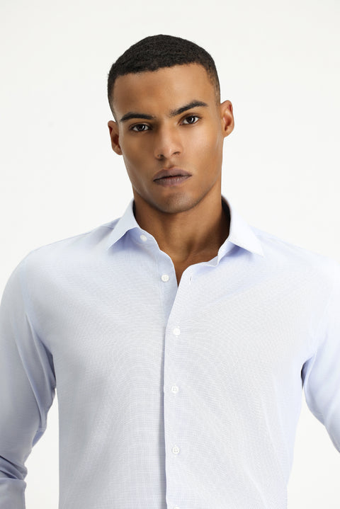 Light Blue Long Sleeve Slim Fit Classic Collar Cotton Easy-Iron Patterned Shirt