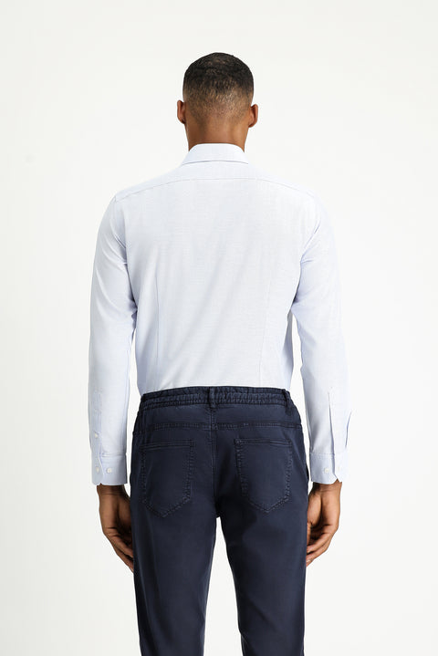 Light Blue Long Sleeve Slim Fit Classic Collar Cotton Easy-Iron Patterned Shirt