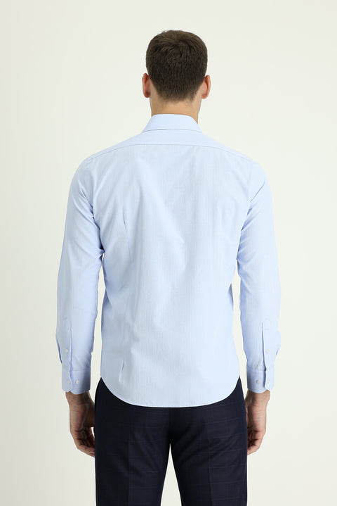 Light Blue Long Sleeve Slim Fit Narrow Cut Classic Patterned Cotton Easy Iron Shirt