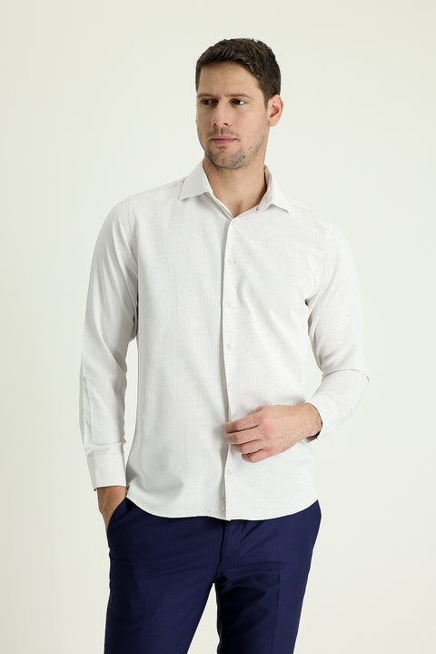 Light Brown Long Sleeve Slim Fit Narrow Cut Patterned Cotton Easy Iron Shirt