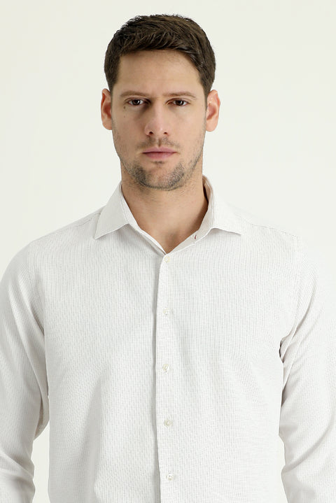 Light Brown Long Sleeve Slim Fit Narrow Cut Patterned Cotton Easy Iron Shirt