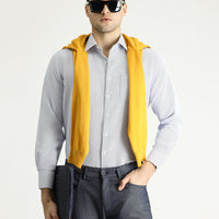 Dark Blue Long-Sleeve Classic Patterned Cotton Shirt