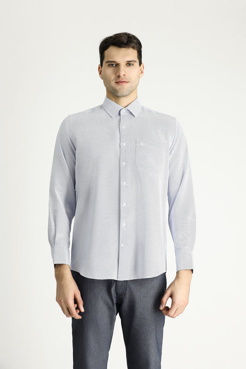 Dark Blue Long-Sleeve Classic Patterned Cotton Shirt