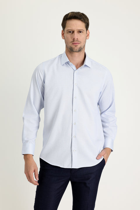 Light Blue Long Sleeve Classic Patterned Cotton Easy-Iron Shirt