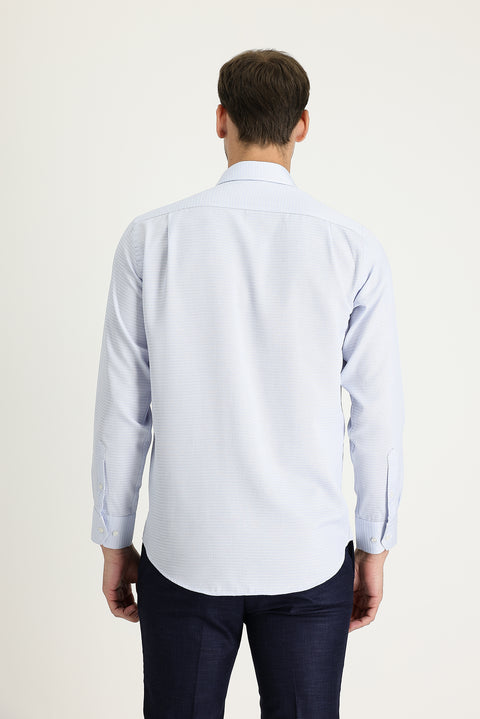 Light Blue Long Sleeve Classic Patterned Cotton Easy-Iron Shirt