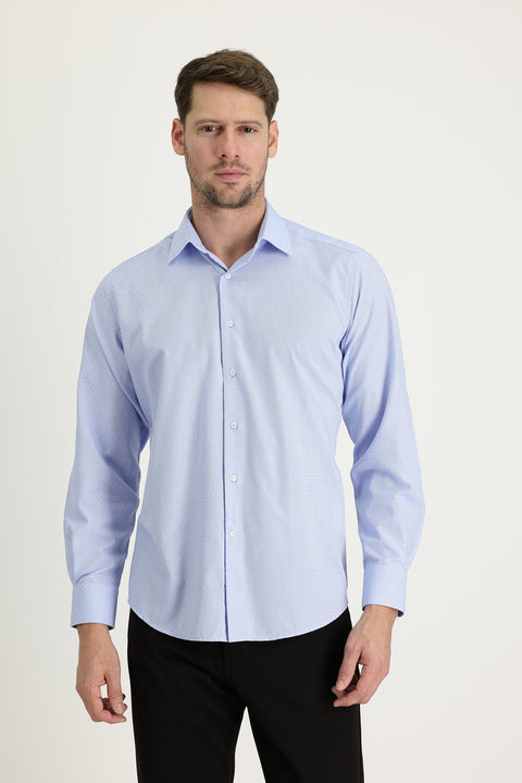 Light Blue Long Sleeve Classic Patterned Cotton Easy-Iron Shirt