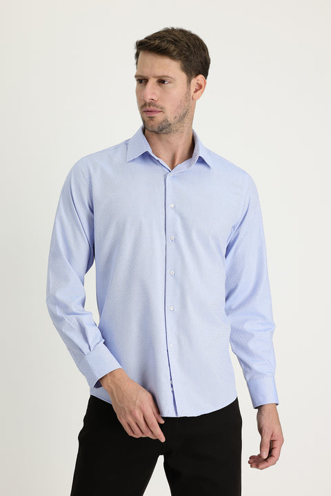 Light Blue Long Sleeve Classic Patterned Cotton Easy-Iron Shirt