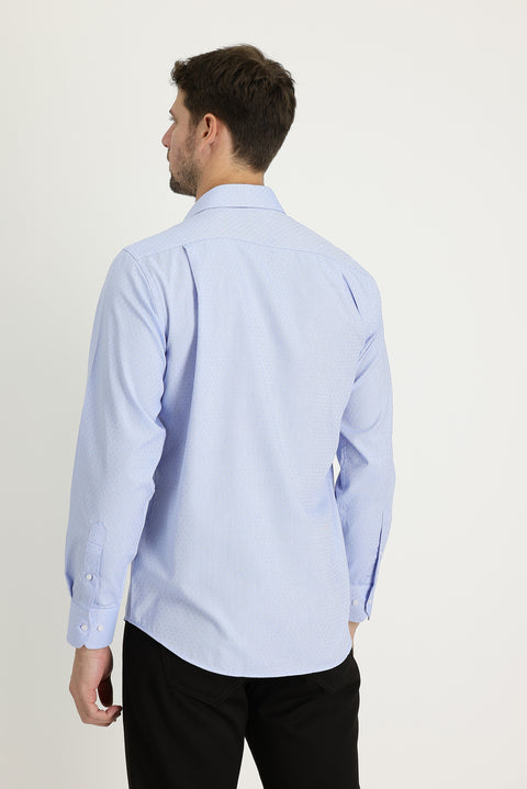 Light Blue Long Sleeve Classic Patterned Cotton Easy-Iron Shirt