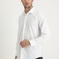 White Long-Sleeve Classic Patterned Cotton Easy-Iron Shirt