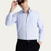 Dark Blue Long-Sleeve Classic Patterned Cotton Shirt