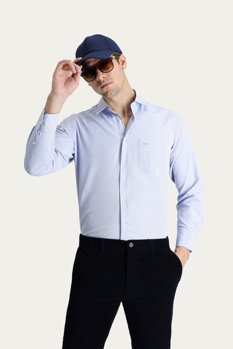 Dark Blue Long-Sleeve Classic Patterned Cotton Shirt