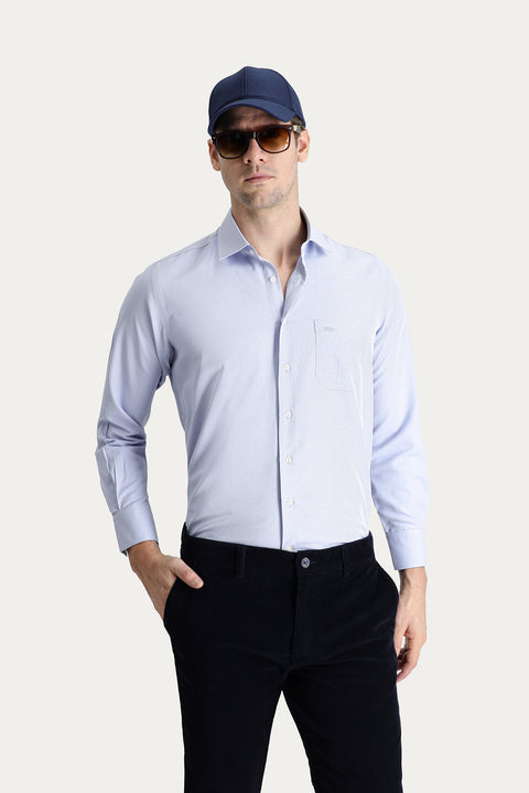 Dark Blue Long-Sleeve Classic Patterned Cotton Shirt